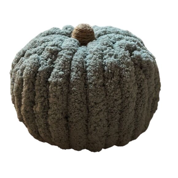 Chenille Pumpkin Halloween Fall Thanksgiving Decor Centerpiece Cozy Green Twine - Picture 2 of 7